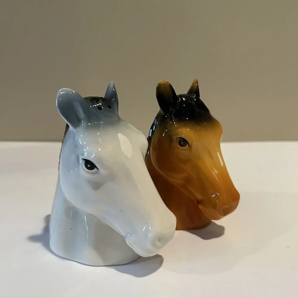 Horse Head Handmade Ceramic Salt Pepper Shakers‎ Equestrian